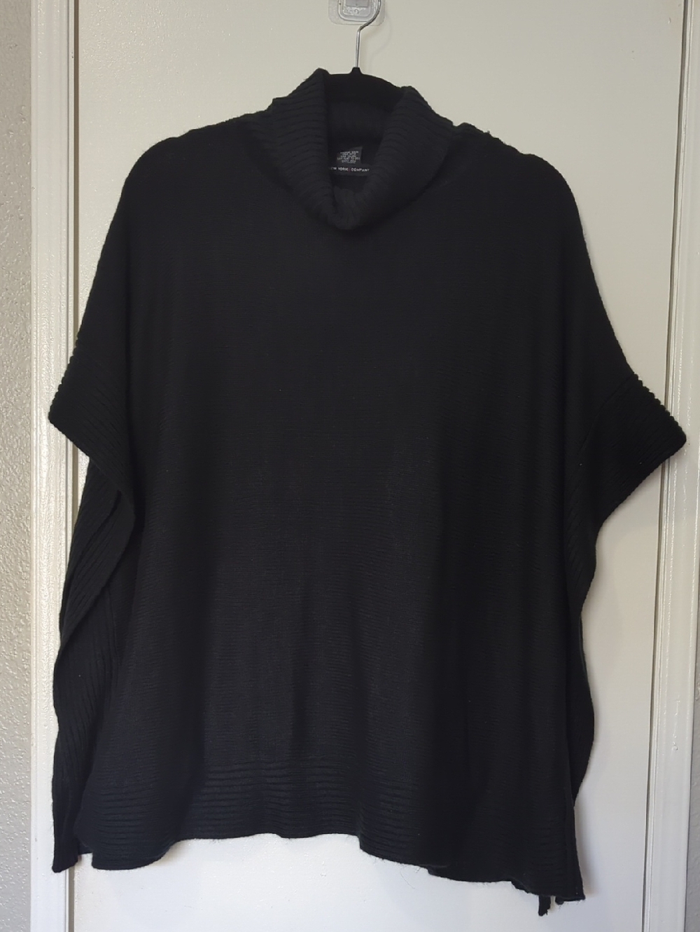 New York & Company Black Turtleneck Poncho Sweater One Size